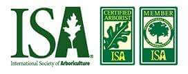 A certification badge and membership badge from the International Society of Arboriculture
